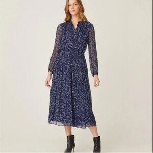 Shoshanna Ama Floral Navy Ink Multi Midi Dress